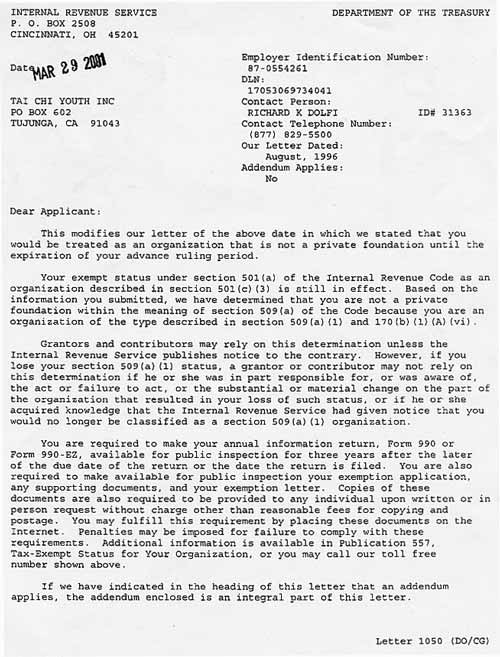 IRS Final Ruling Charity not for profit 501(c)(3)